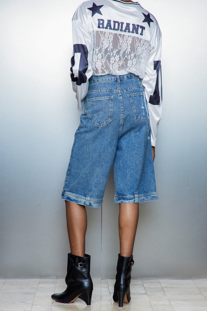 Shop  blue midi - Perfect for special occasions | Cassia Chain Print Midi Jeans In Blue