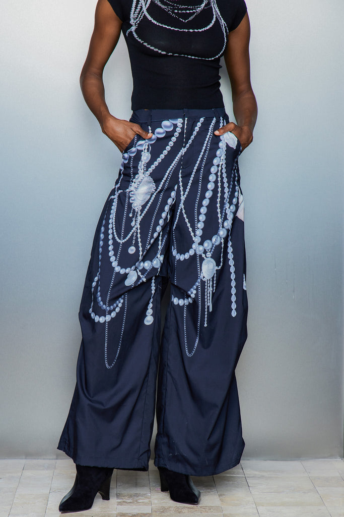 Cassiel Pearl Chain Print Pants - Stylish beautiful dress for special occasions | Buy Online