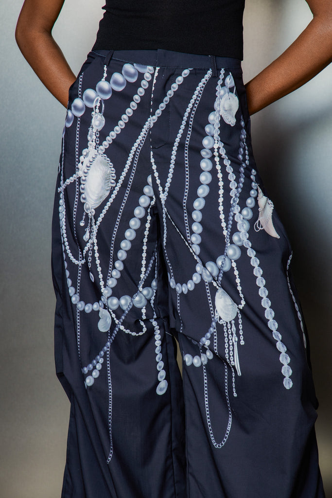 Stylish beautiful dress | Cassiel Pearl Chain Print Pants - Ideal for special occasions