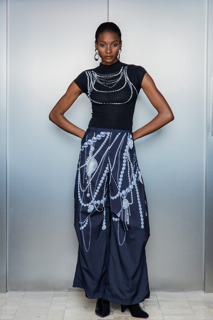 Stylish beautiful dress | Cassiel Pearl Chain Print Pants - Ideal for special occasions