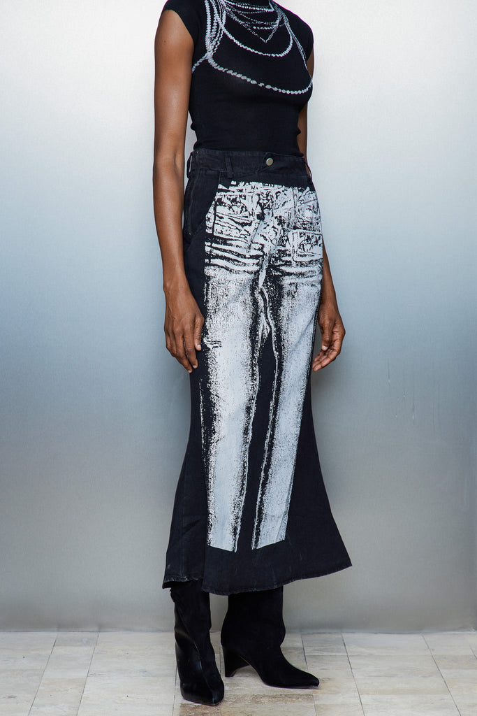 Cassiopea Illusion Print Denim Maxi Skirt - Stylish beautiful maxi for special occasions | Buy Online