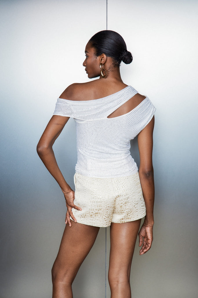 Cassy Rhinestone Asymmetric Cutout Pants Set - Stylish beautiful dress for special occasions | Buy Online