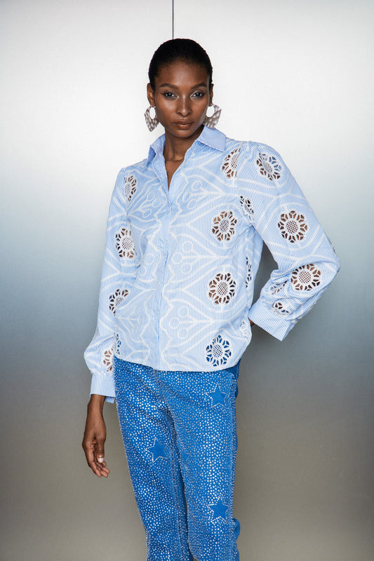 Catell Cutout Stripe Embroidered Shirt