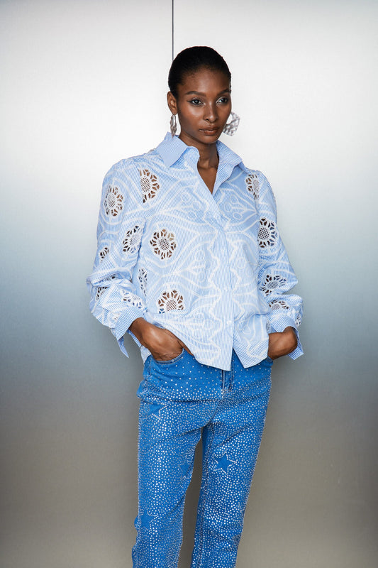 Catell Cutout Stripe Embroidered Shirt