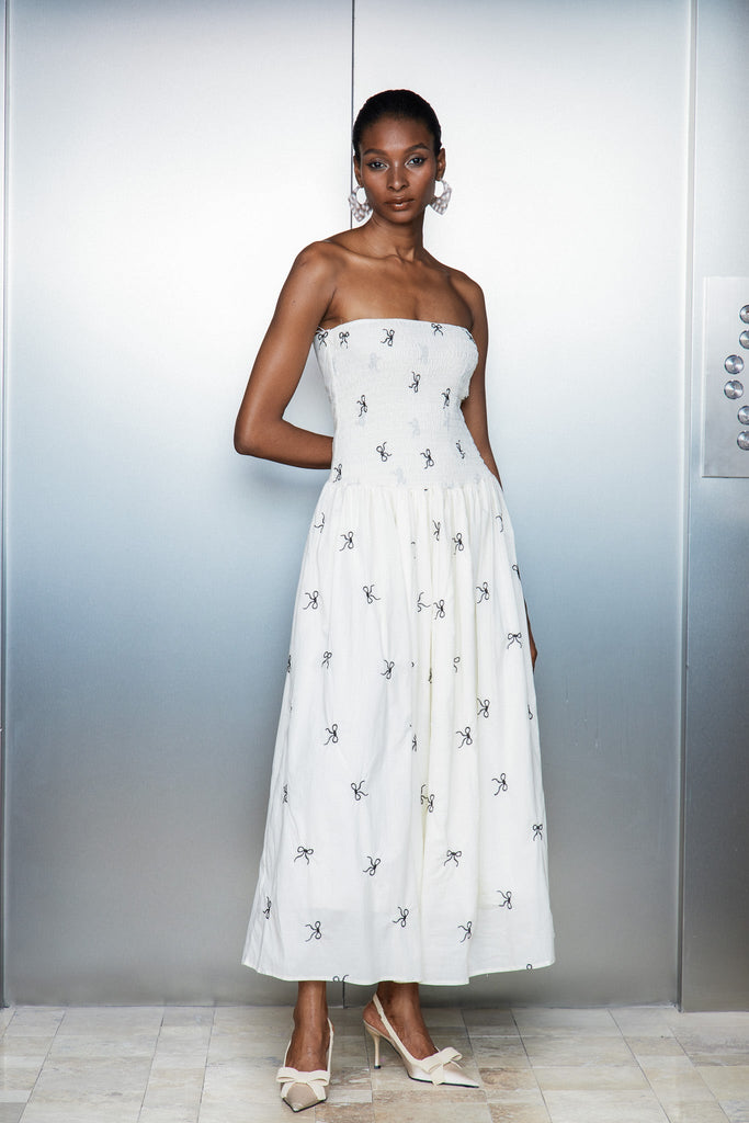 Shop  beautiful dress - Perfect for special occasions | Caterina Strapless Bow Ruffle Maxi Dress