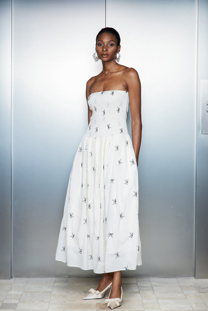 Caterina Strapless Bow Ruffle Maxi Dress - Stylish beautiful dress for special occasions | Buy Online