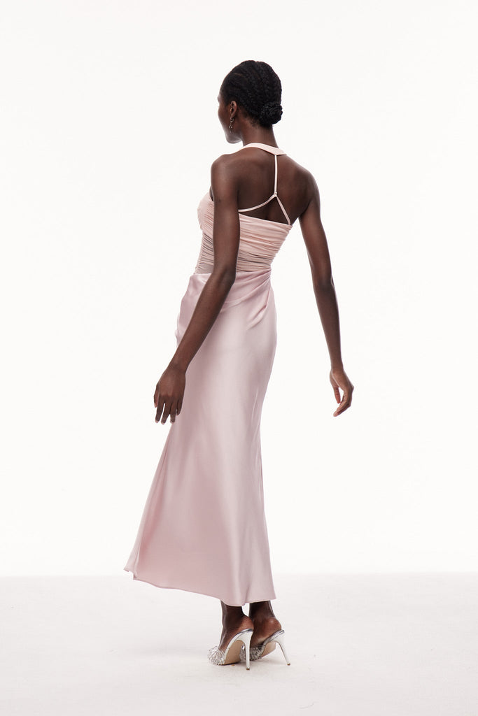 Shop  beautiful dress - Perfect for special occasions | Catharina Halter Neck Ruch Satin Maxi Dress