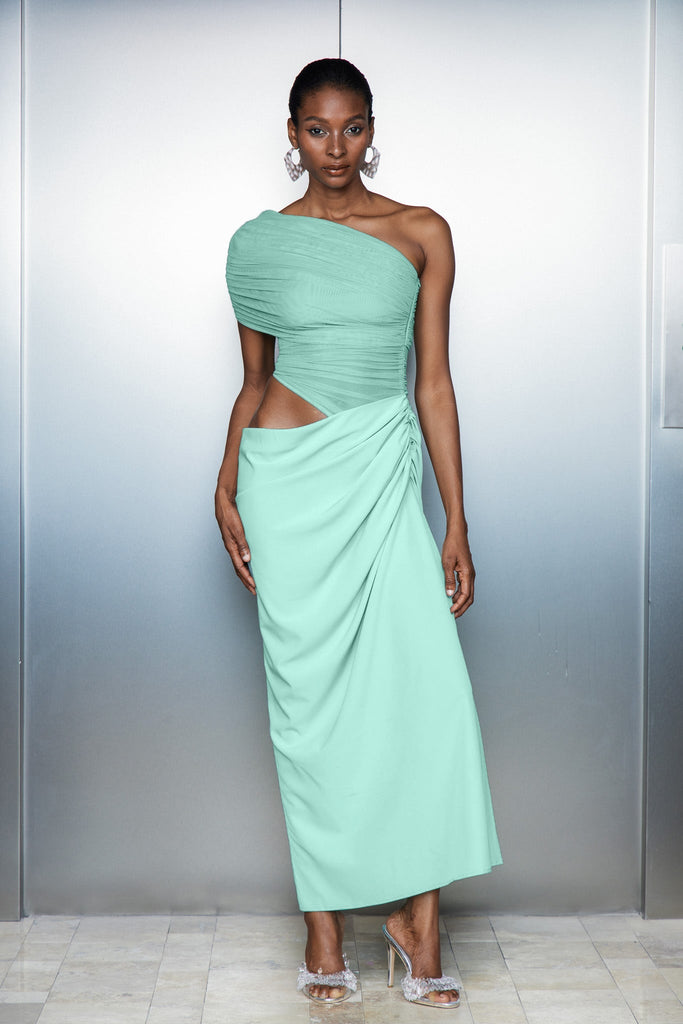 Stylish beautiful dress | Catharina One Shouder Mesh Ruch Maxi Dress - Ideal for special occasions