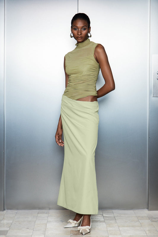 Catharina Mesh Ruch Cutout Maxi Dress