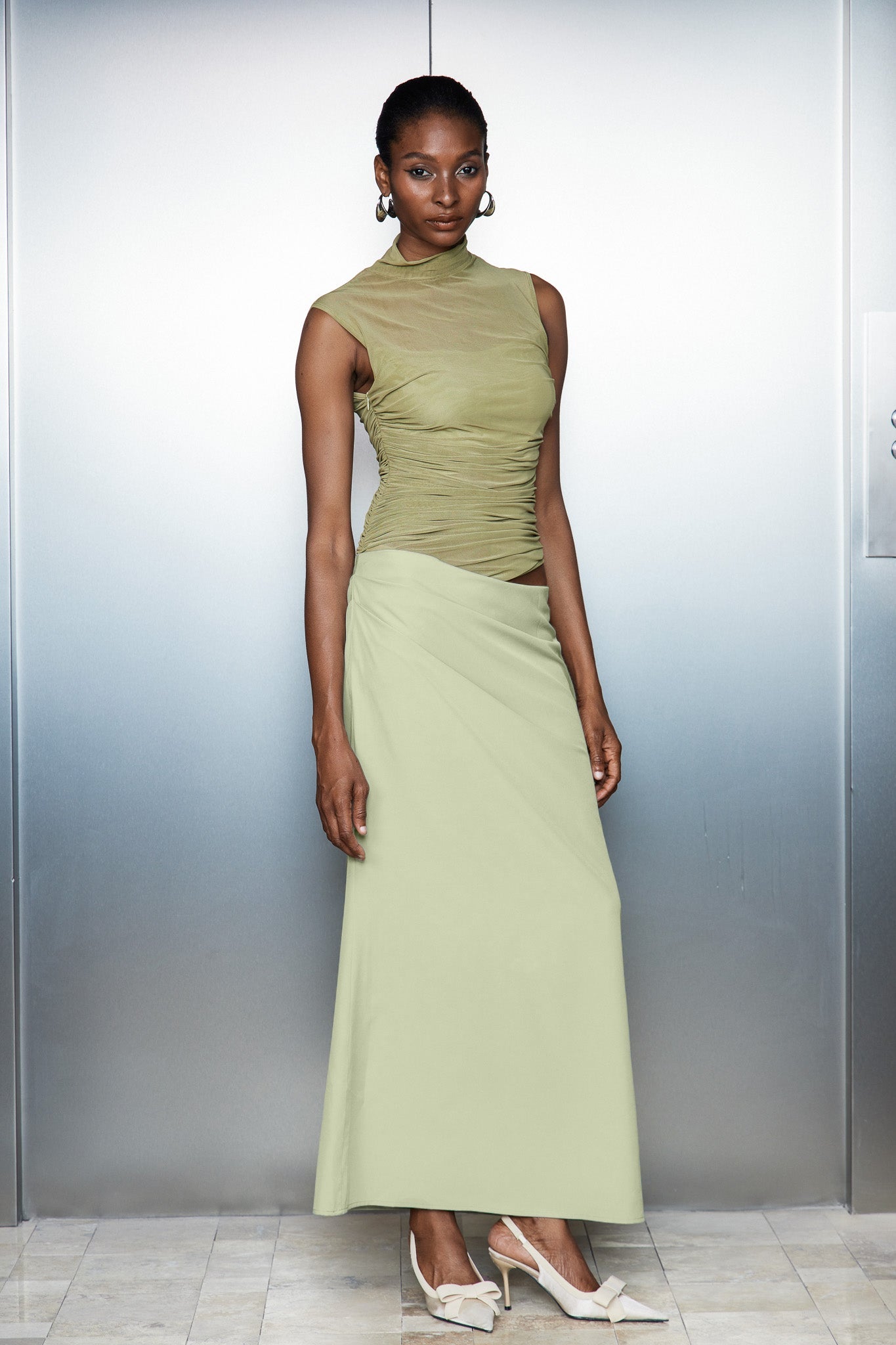 Catharina Mesh Ruch Cutout Maxi Dress