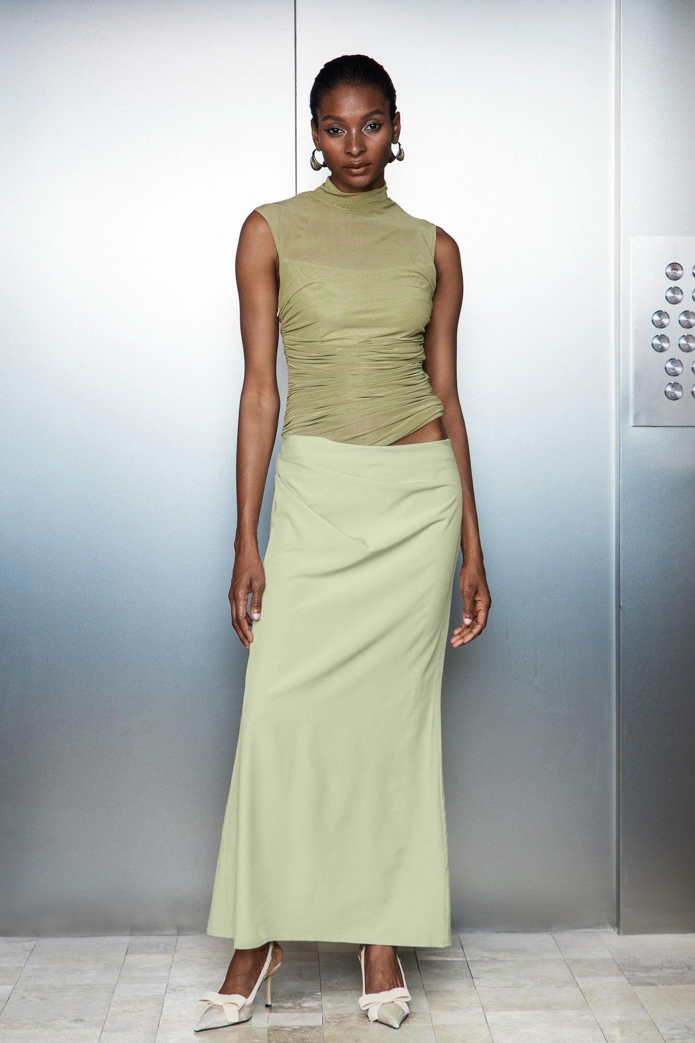 Catharina Mesh Ruch Cutout Maxi Dress