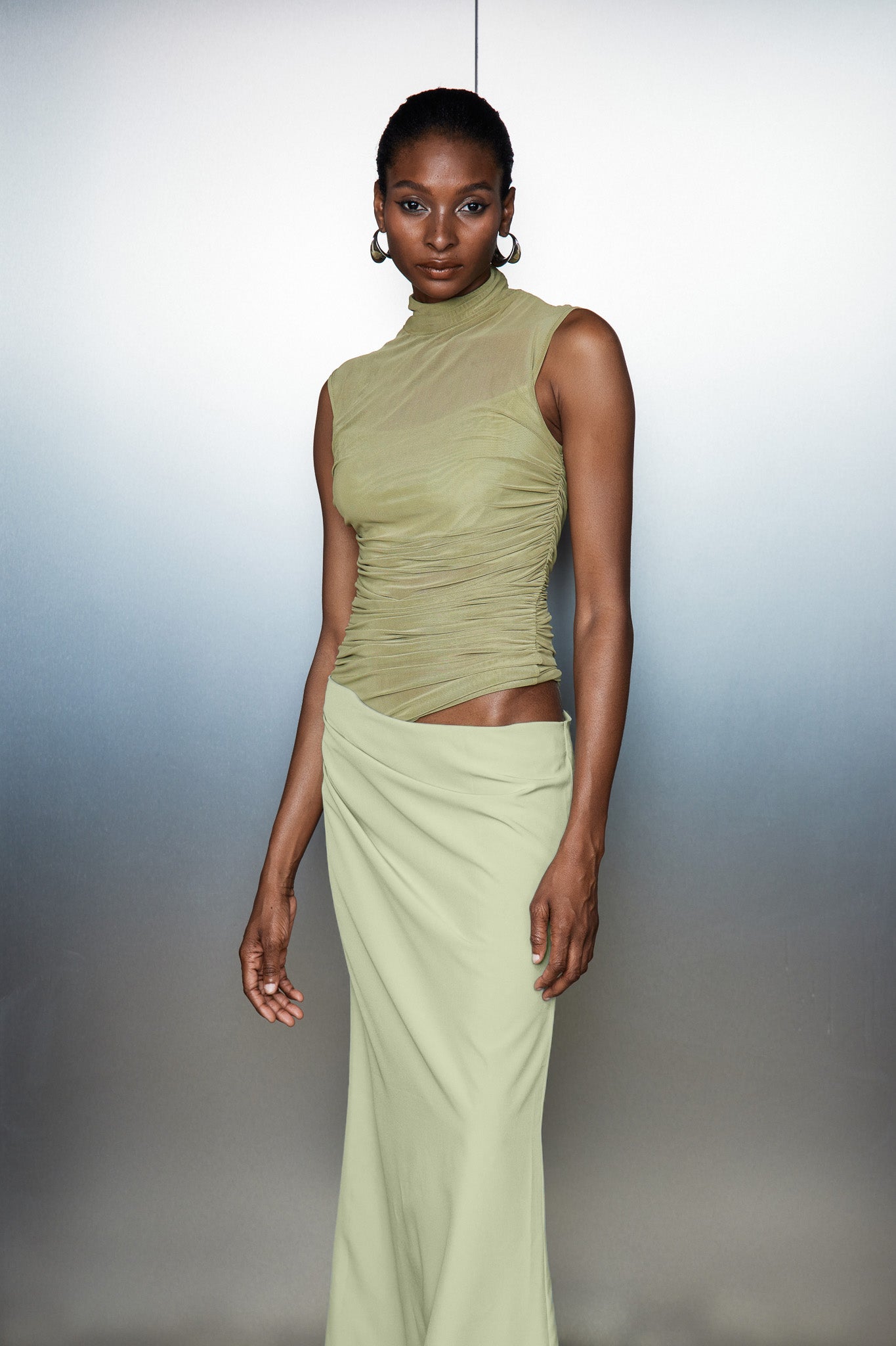 Catharina Mesh Ruch Cutout Maxi Dress