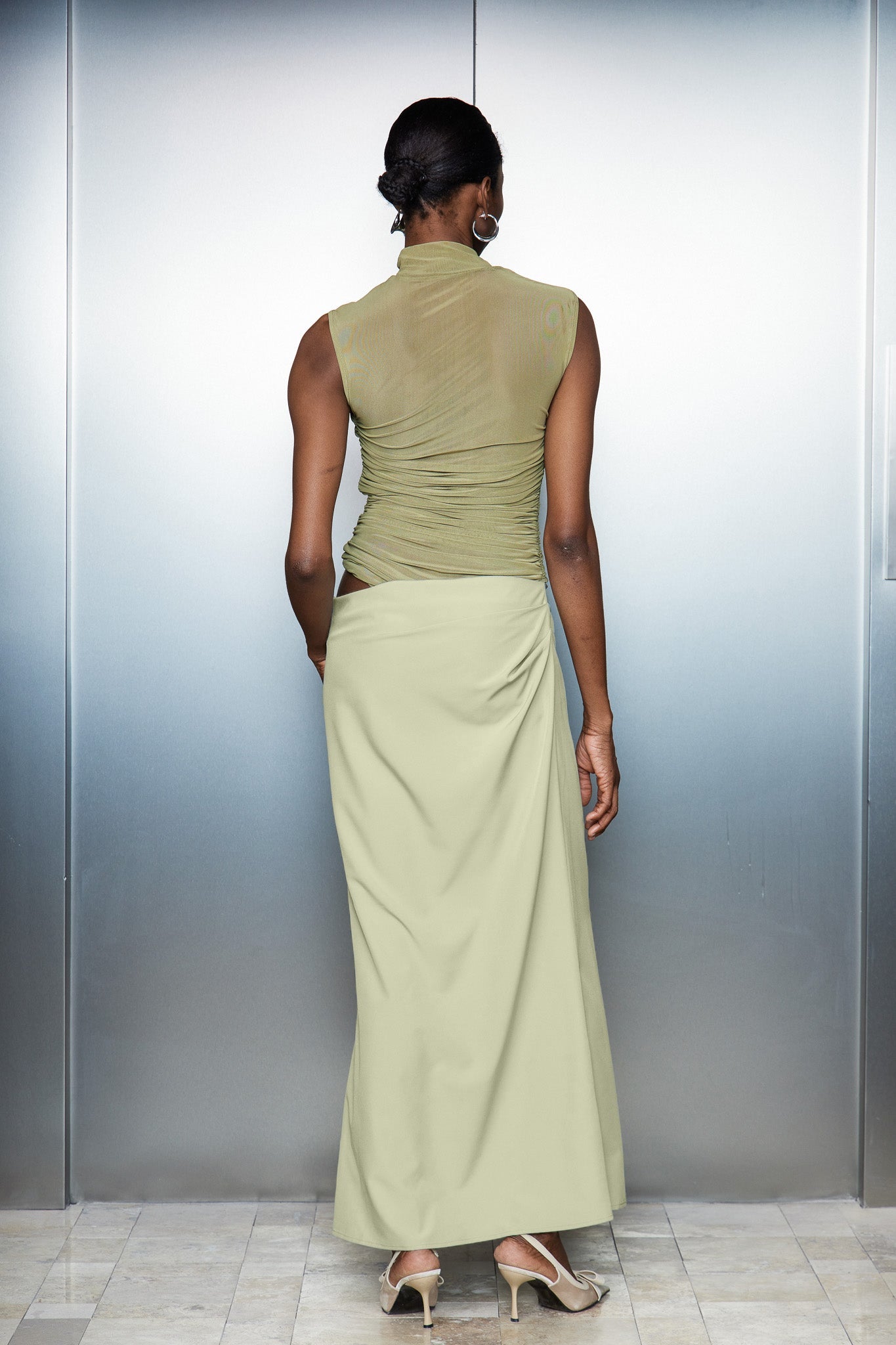 Catharina Mesh Ruch Cutout Maxi Dress
