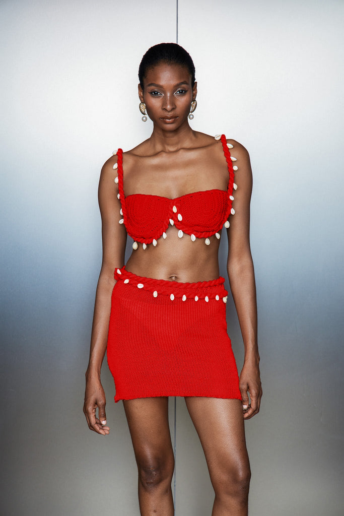 Shop  red dress - Perfect for special occasions | Catherin Twist Knit Skirt Set In Red