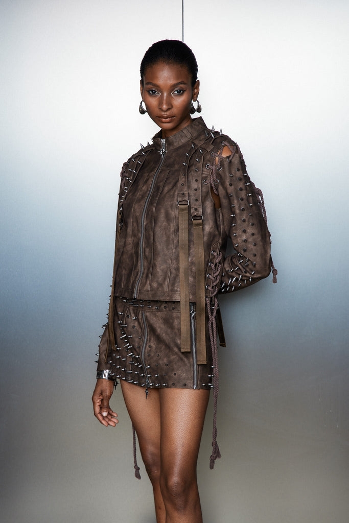 Catia Embellished Lace Up Fringe Jacket - Stylish beautiful dress for special occasions | Buy Online