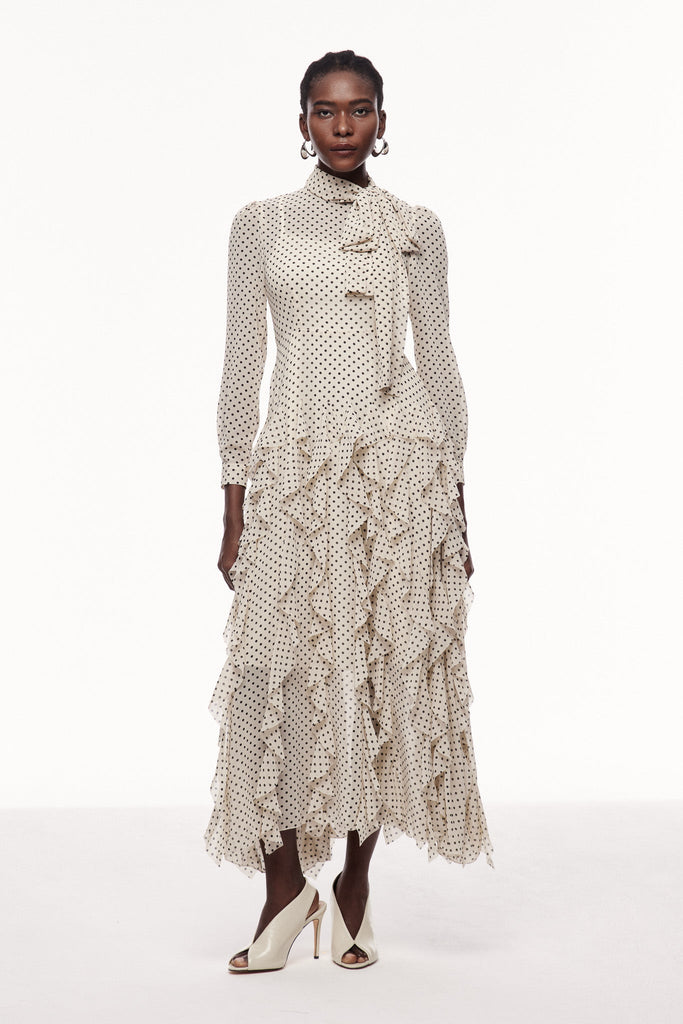 Stylish beautiful dress | Catriona Dot Bow Ruffle Maxi Dress - Ideal for special occasions