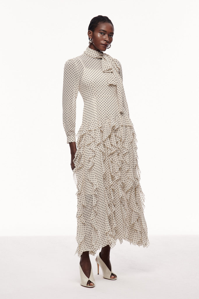Shop  beautiful dress - Perfect for special occasions | Catriona Dot Bow Ruffle Maxi Dress