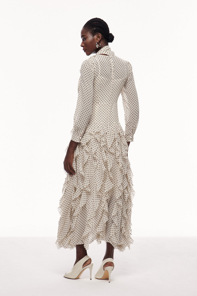 Catriona Dot Bow Ruffle Maxi Dress - Stylish beautiful dress for special occasions | Buy Online