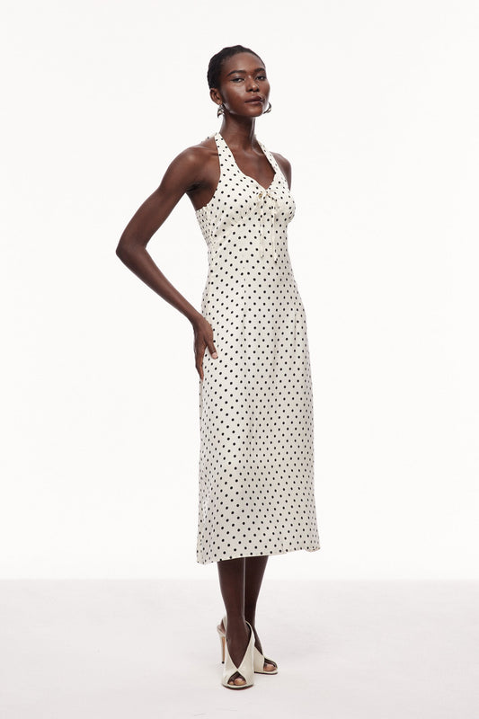 Cavad Dot Halter Neck Maxi Dress