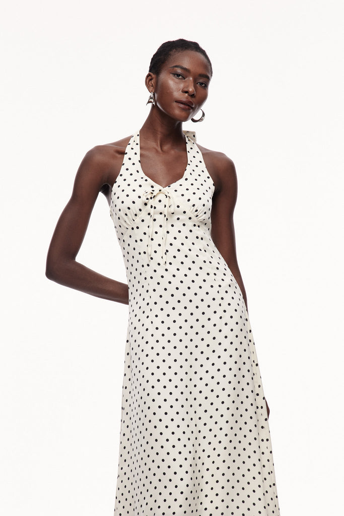 Cavad Dot Halter Neck Maxi Dress - Stylish beautiful dress for special occasions | Buy Online