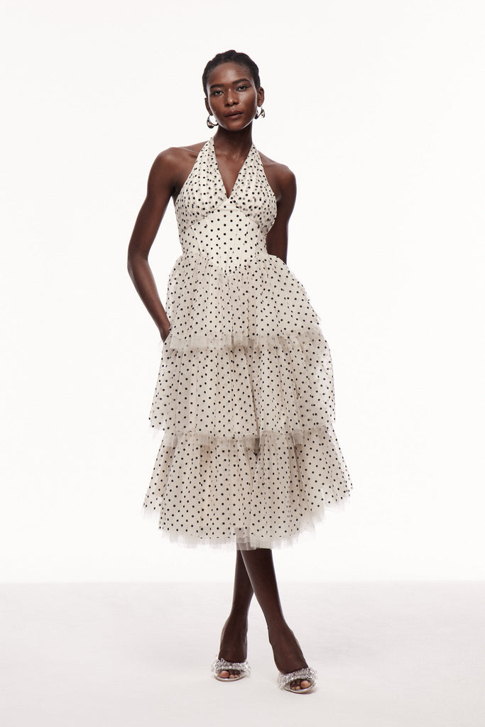 Stylish beautiful dress | Cayla Dot Mesh Halter Neck Maxi Dress - Ideal for special occasions