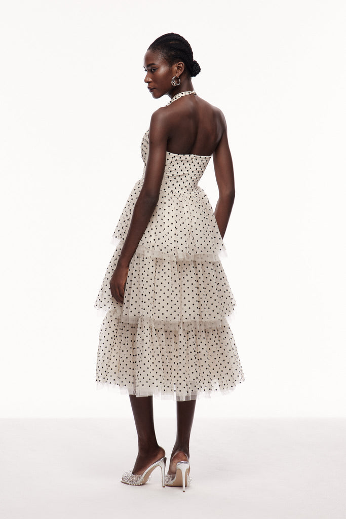 Stylish beautiful dress | Cayla Dot Mesh Halter Neck Maxi Dress - Ideal for special occasions