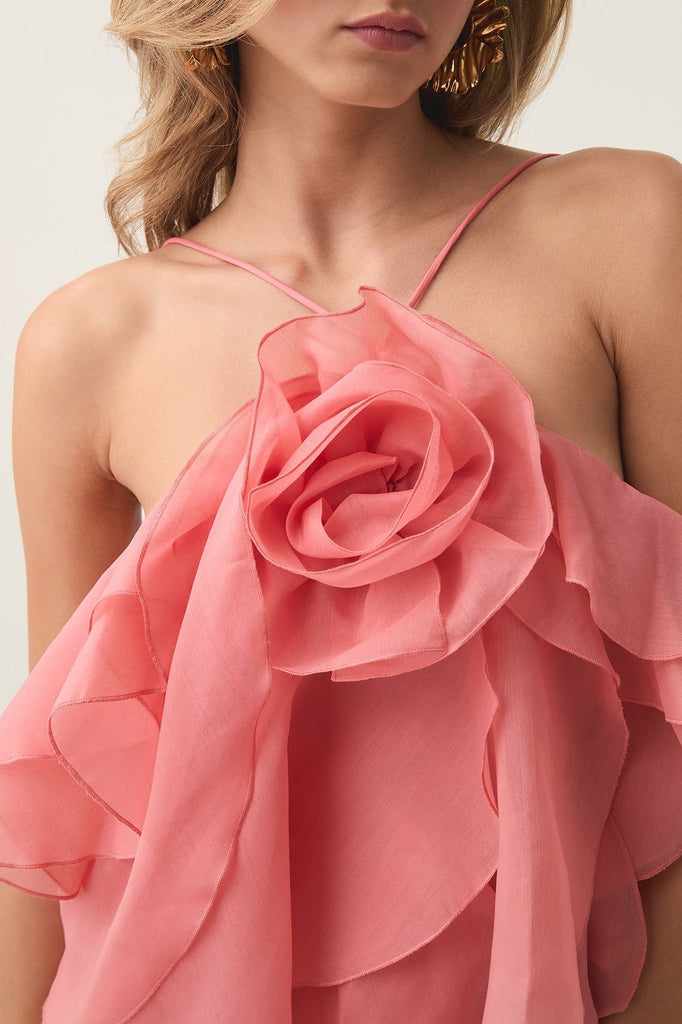 Shop  red dress - Perfect for special occasions | Caysie Halter Floral Ruffle Layered Mini Dress - Orange