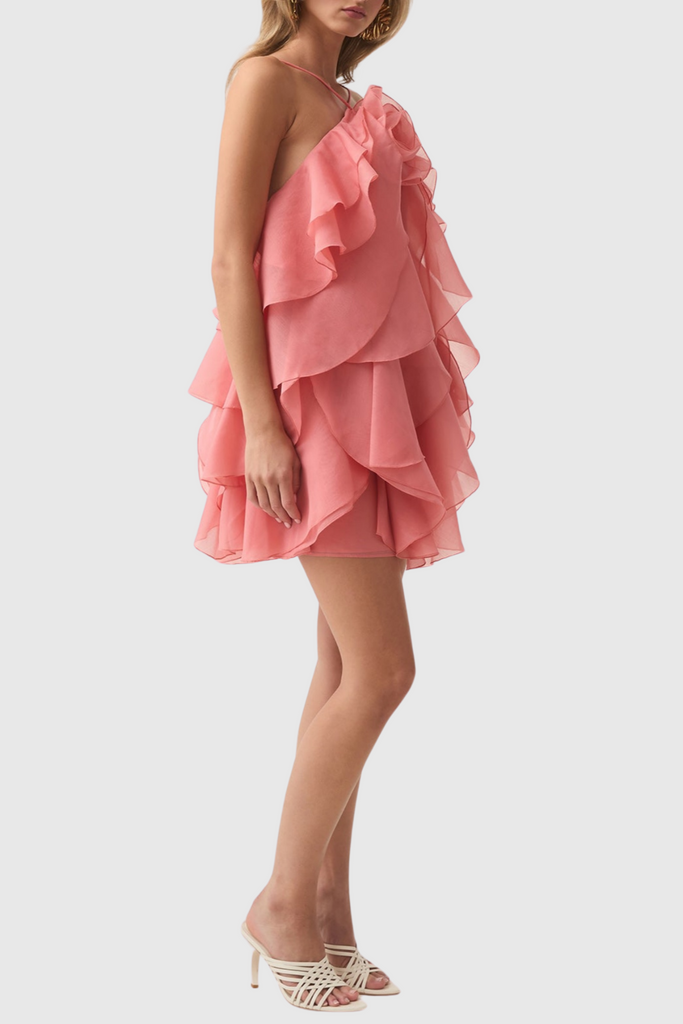 Caysie Halter Floral Ruffle Layered Mini Dress - Orange - Stylish red dress for special occasions | Buy Online