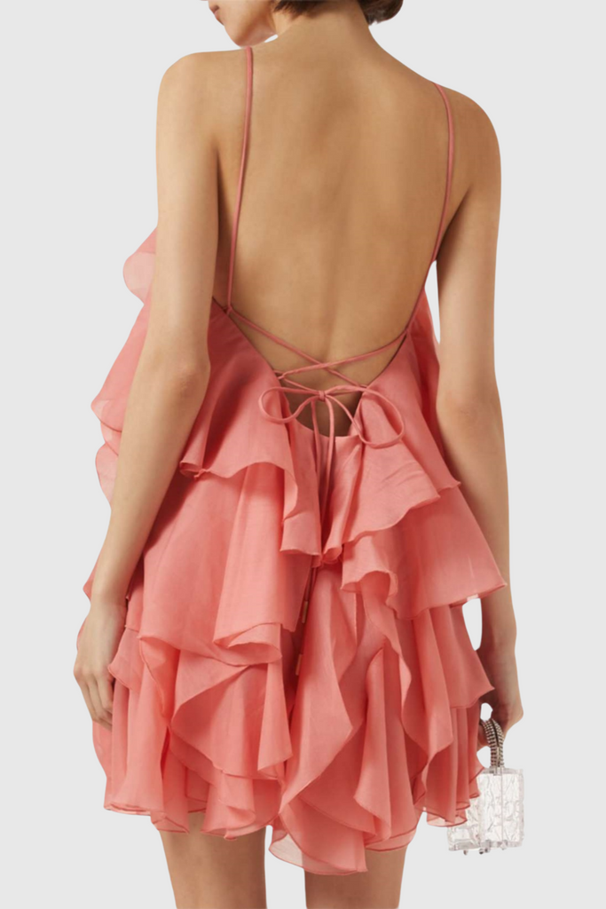 Caysie Halter Floral Ruffle Layered Mini Dress - Orange - Stylish red dress for special occasions | Buy Online