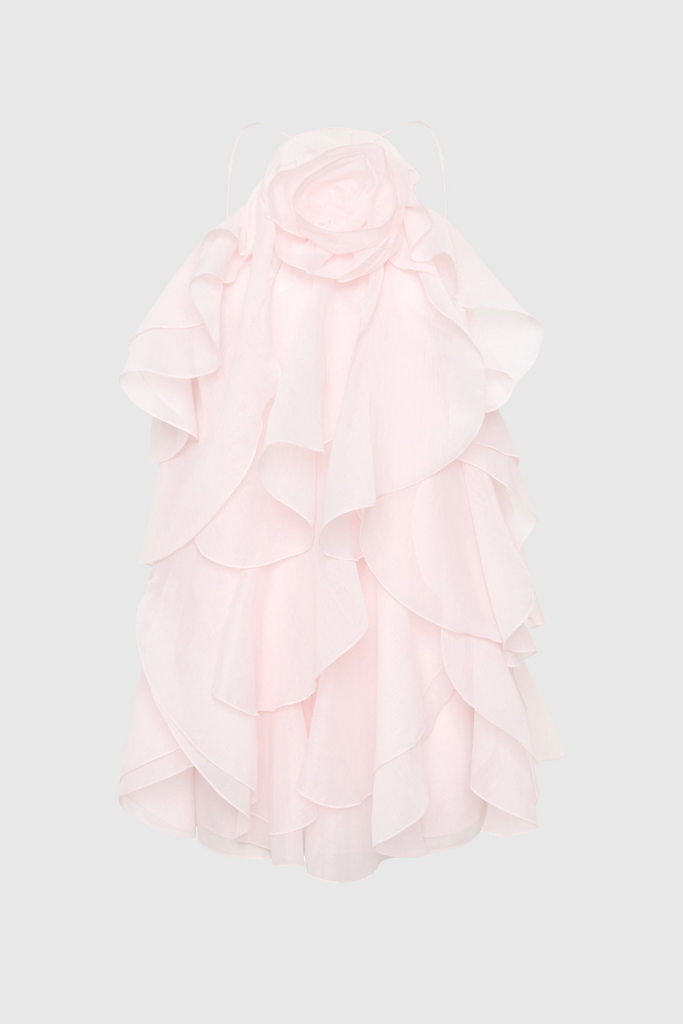 Stylish red dress | Caysie Halter Floral Ruffle Layered Mini Dress - Pink - Ideal for special occasions