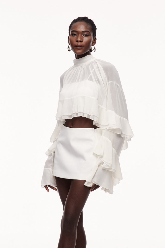 Stylish white dress | Ceallach Ruffle Long Sleeve Top In White - Ideal for special occasions