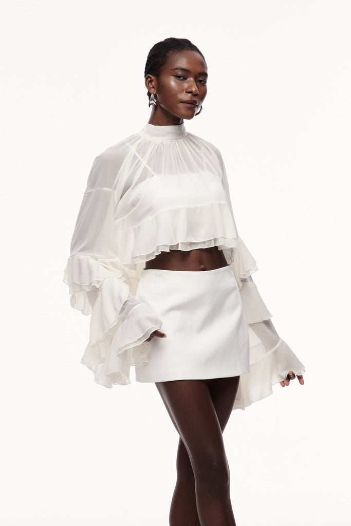 Shop  white dress - Perfect for special occasions | Ceallach Ruffle Long Sleeve Top In White