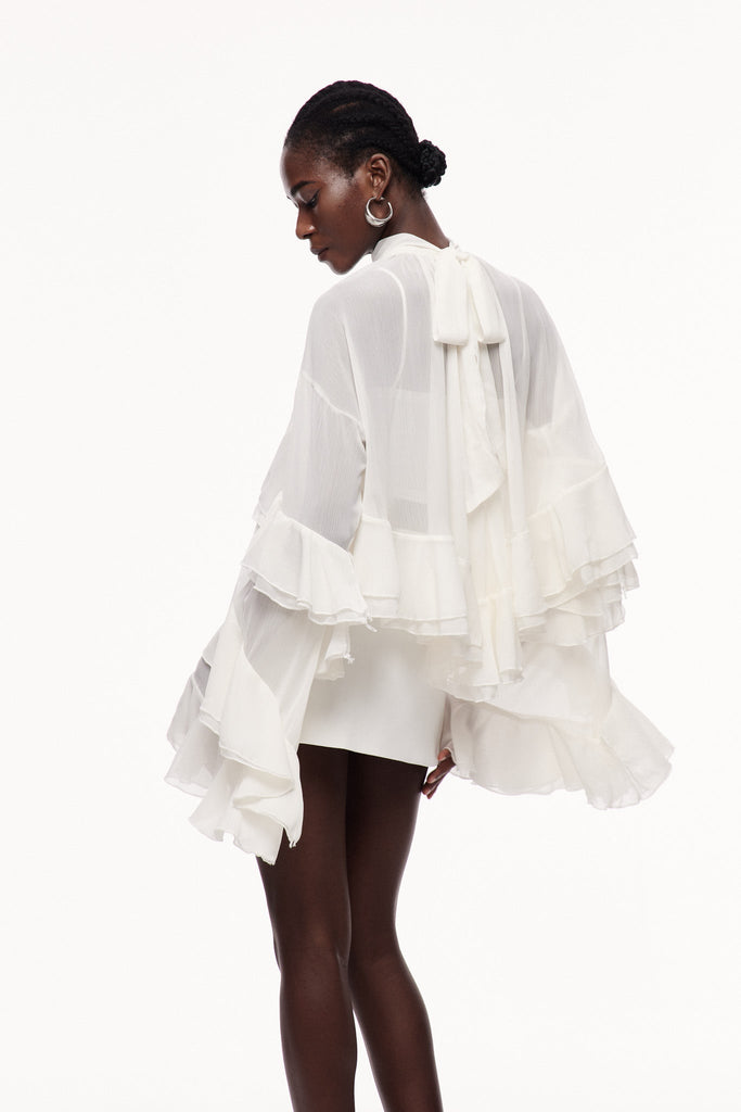 Stylish white dress | Ceallach Ruffle Long Sleeve Top In White - Ideal for special occasions