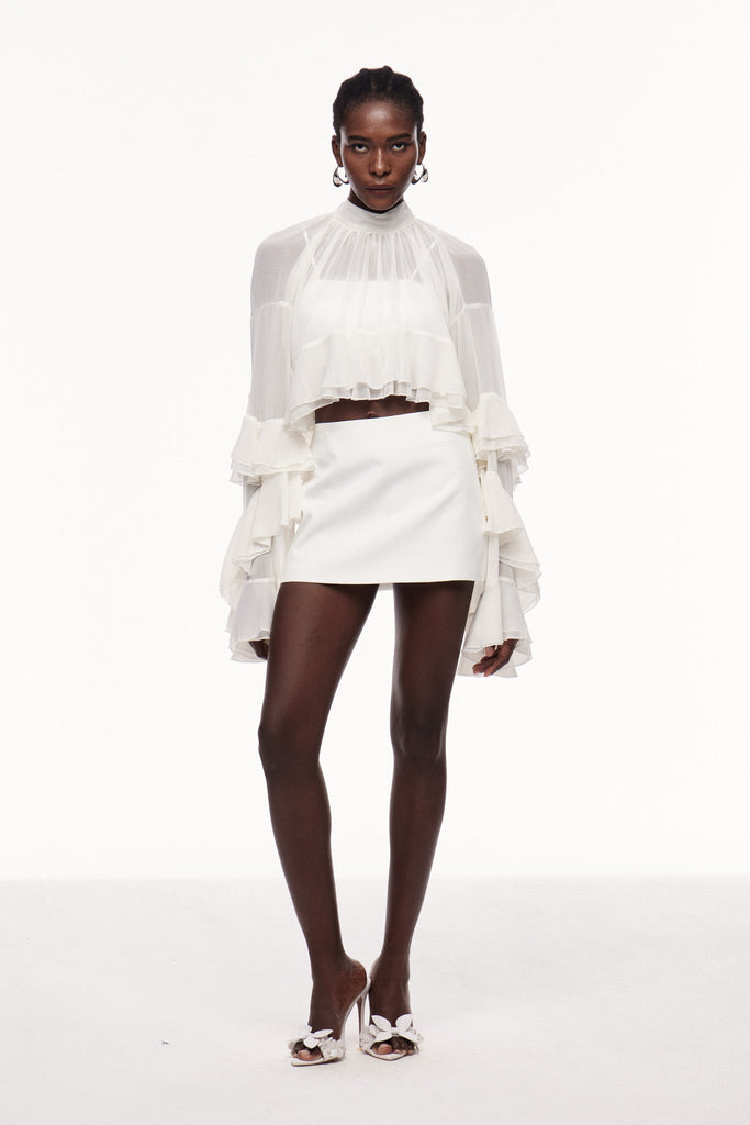 Ceallach Ruffle Long Sleeve Top In White - Stylish white dress for special occasions | Buy Online