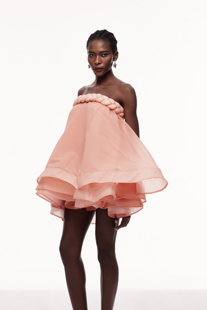 Cebrail Ruffle Puffy Mini Dress In Pink - Stylish pink dress for special occasions | Buy Online