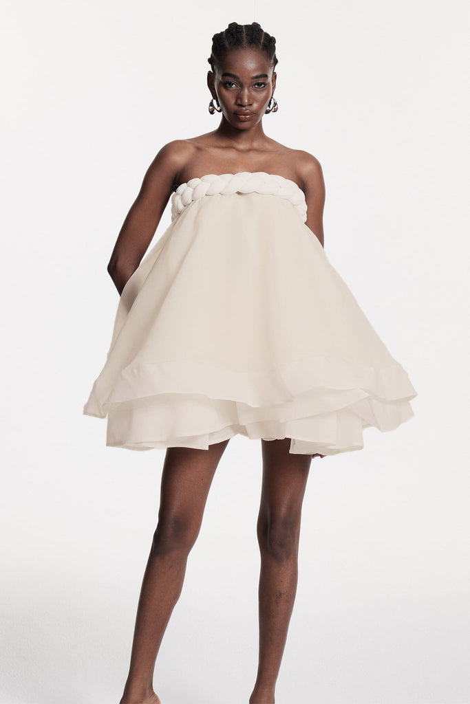 Cebrail Ruffle Puffy Mini Dress In White - Stylish white dress for special occasions | Buy Online