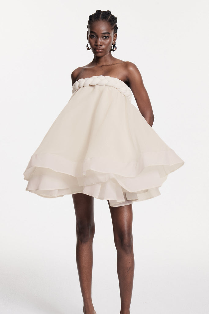 Cebrail Ruffle Puffy Mini Dress In White - Stylish white dress for special occasions | Buy Online