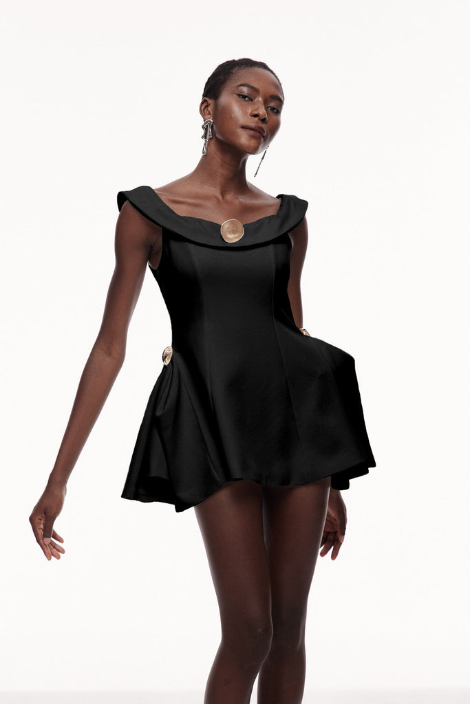 Shop  black dress - Perfect for special occasions | Cecilija Off Shoulder Ruffle Mini Dress In Black