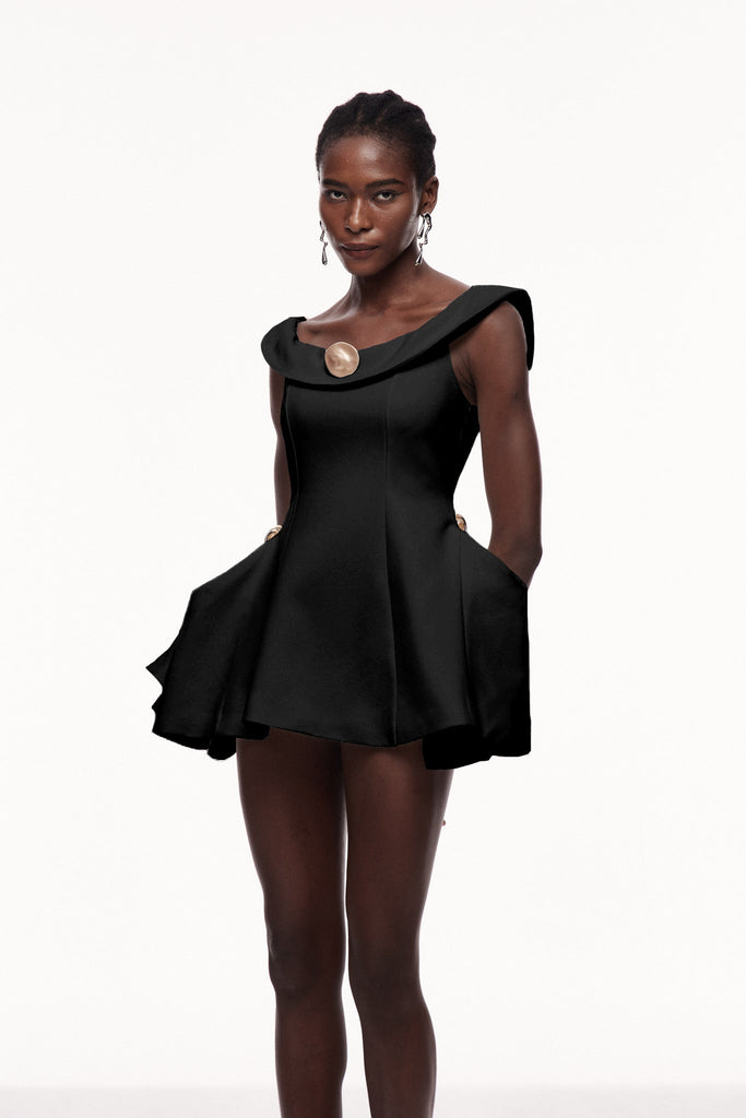 Shop  black dress - Perfect for special occasions | Cecilija Off Shoulder Ruffle Mini Dress In Black