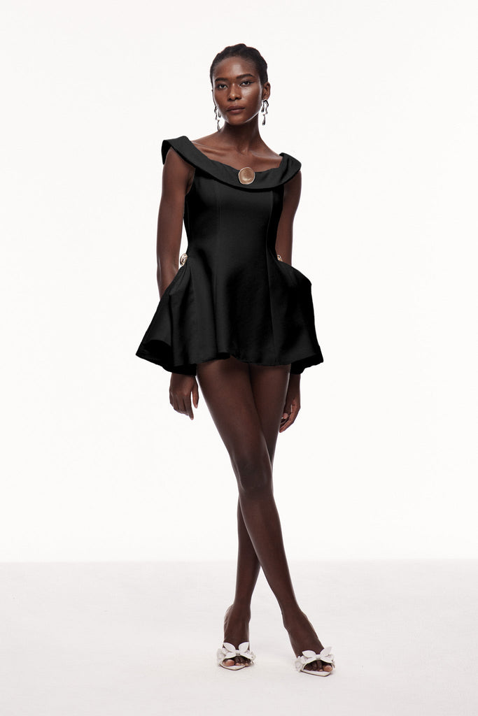 Cecilija Off Shoulder Ruffle Mini Dress In Black - Stylish black dress for special occasions | Buy Online