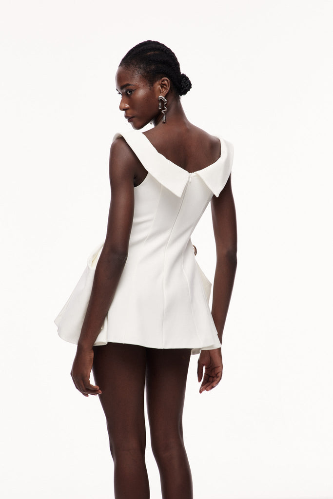 Cecilija Off Shoulder Ruffle Mini Dress In White - Stylish white dress for special occasions | Buy Online