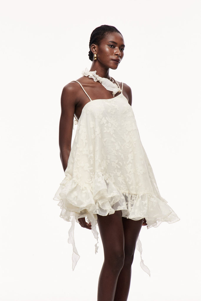 Cecilio Asymmetric Ruffle Puffy Mini Dress In Apricot - Stylish beautiful dress for special occasions | Buy Online