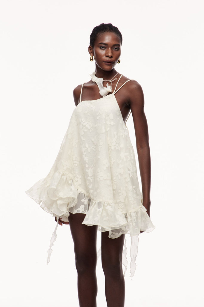 Shop  beautiful dress - Perfect for special occasions | Cecilio Asymmetric Ruffle Puffy Mini Dress In Apricot