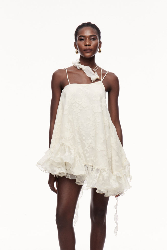 Stylish beautiful dress | Cecilio Asymmetric Ruffle Puffy Mini Dress In Apricot - Ideal for special occasions