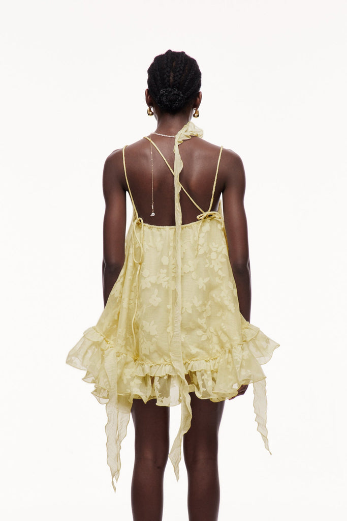 Cecilio Asymmetric Ruffle Puffy Mini Dress In Yellow - Stylish yellow dress for special occasions | Buy Online