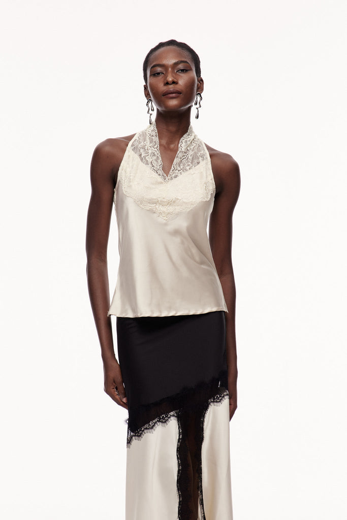 Cecylia Lace Satin Qipao Top In Champagne - Stylish beautiful dress for special occasions | Buy Online