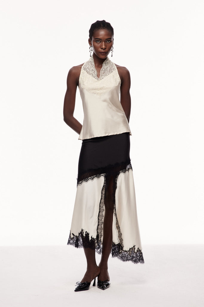 Cecylia Lace Satin Qipao Top In Champagne - Stylish beautiful dress for special occasions | Buy Online