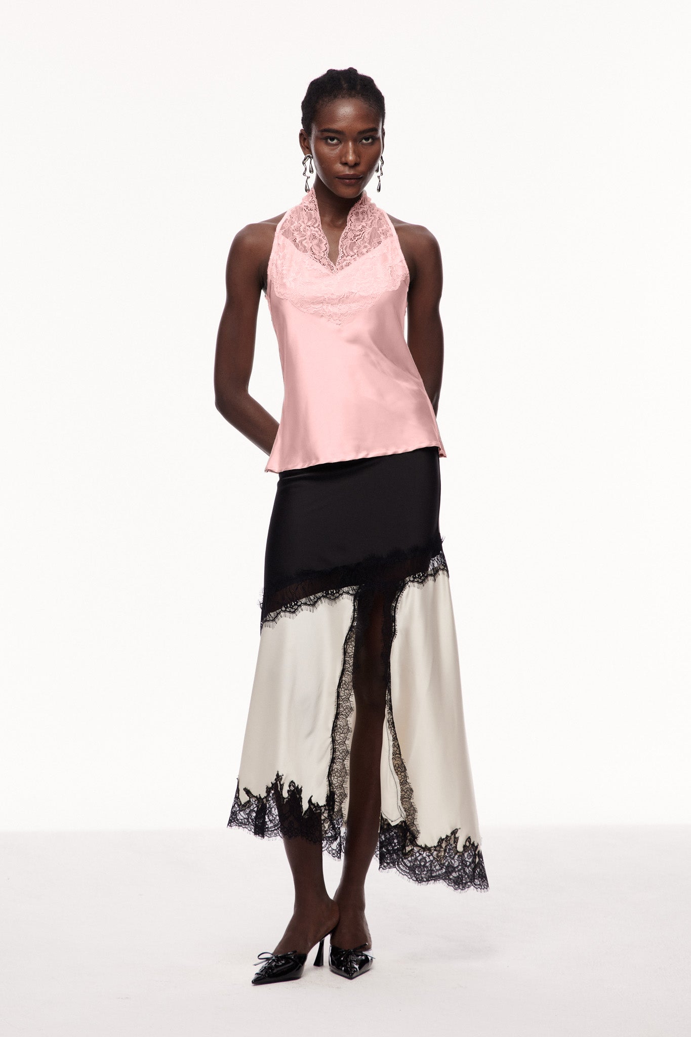 Cecylia Lace Satin Qipao Top In Pink