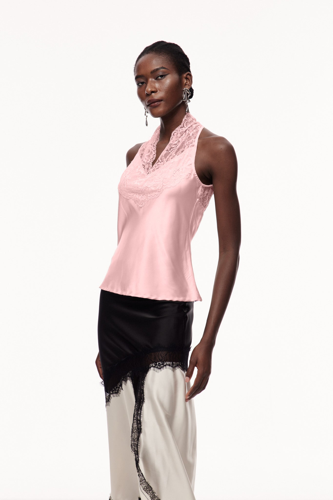 Cecylia Lace Satin Qipao Top In Pink