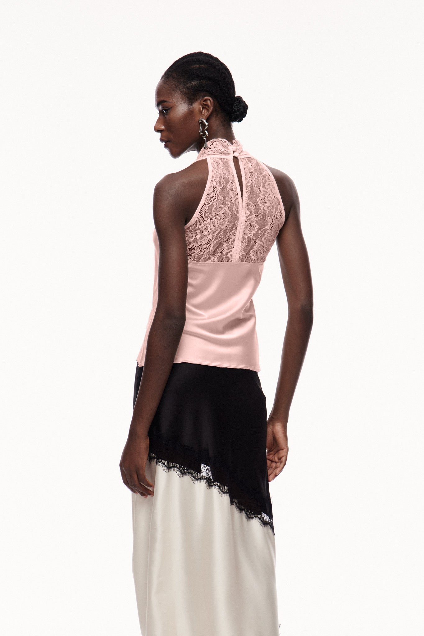 Cecylia Lace Satin Qipao Top In Pink
